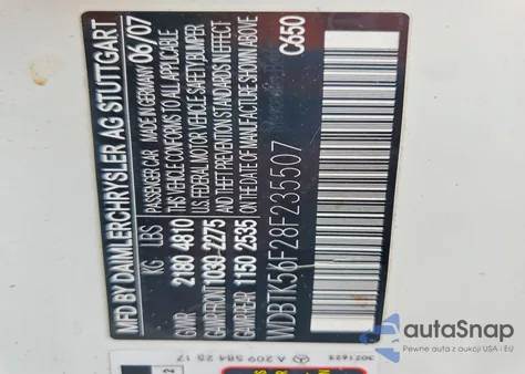 2008 Mercedes-Benz Clk 350 из США, поврежденный, VIN WDBTK56F28F235507